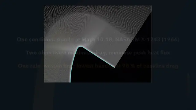 Still from the AETHER film: the structured mesh around the capsule nose with the condition, the objectives and the rule listed