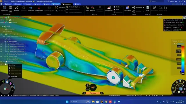 Screenshot of the OpenFOAM virtual wind tunnel with the car coloured by pressure